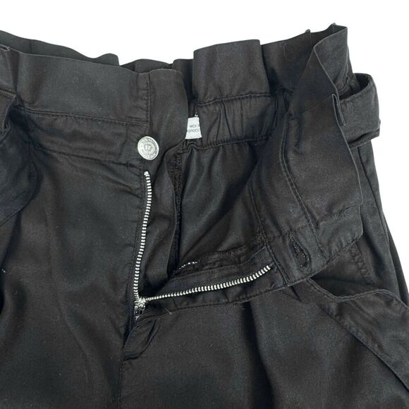 Zara Women's Paper Bag Waist Pants Black Small Wide Leg Crop Belted Office - Picture 9 of 16